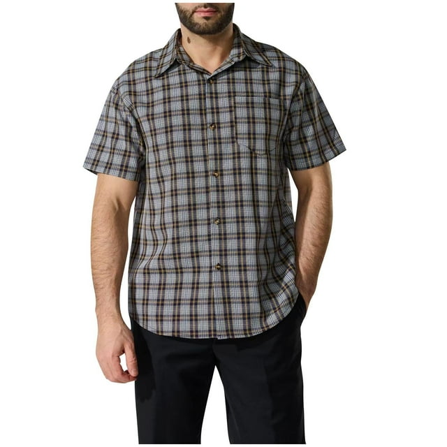 YanHoo Short Sleeve Button Down Shirts for Men Plaid Business Casual Short Sleeve Button Up Tee Shirts