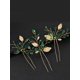 thumbnail image 1 of 3pcs/Set Green Rhinestone & Gold Leaf Hair Pins Bridal Wedding Hair Accessories, 1 of 3