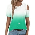 thumbnail image 6 of Teissuly Women'S 2024 Summer Casual And Comfortable Gradient Color Cold Shoulder Button Splicing Short-Sleeved Round Neck Top/Shirt, 6 of 7