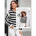 thumbnail image 7 of Xuanfei Women Striped Color Block Eyelet Cutout Ripped Crew Neck Long Sleeve Knit Sweater, 7 of 7