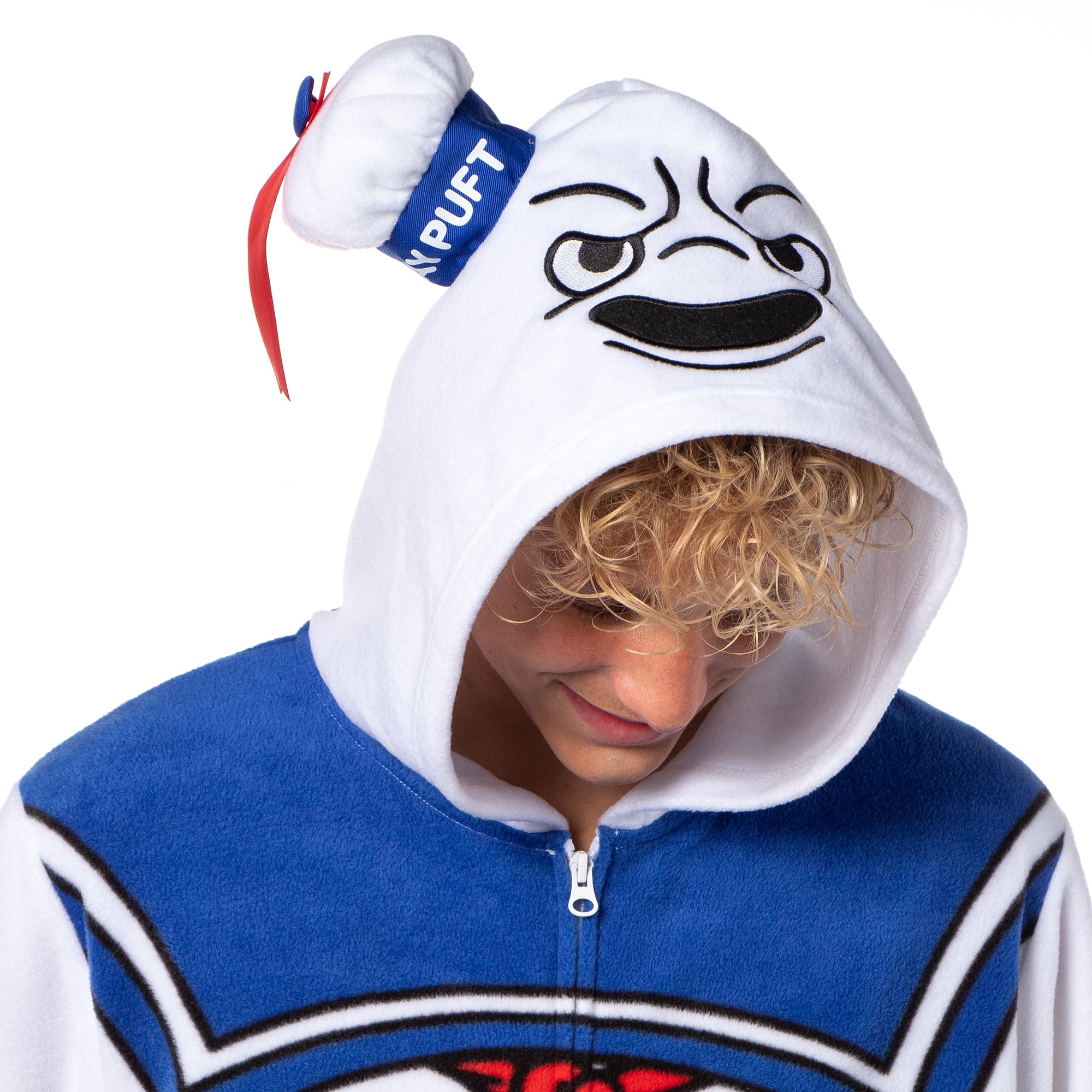 Ghostbusters Men's Stay Puft Marshmallow Man Hooded Fleece One Piece Union Suit Costume Pajama