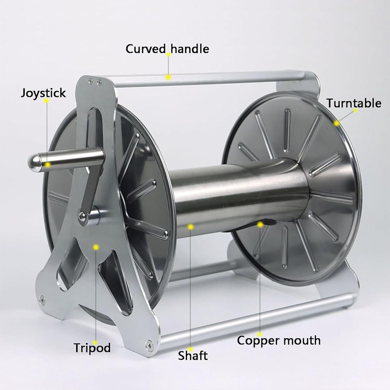 Stainless Steel Garden Hose Holder Kit, Professional Metal Hose Reel, Freestanding Garden Hose Reel with 360° Rotatable Handle, Holds 50M Hose Capacity, for Yard Garden Farm and Patio