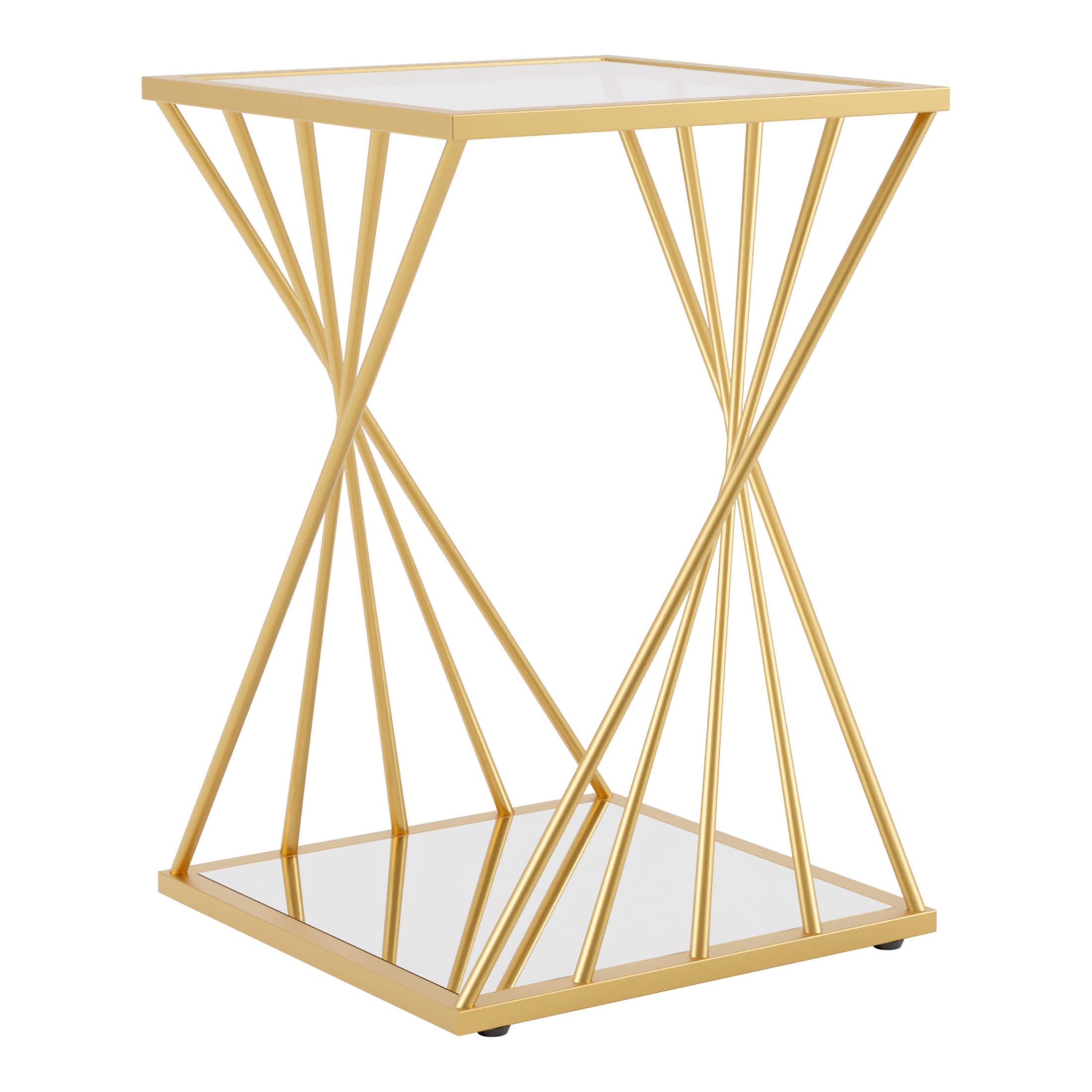 Furniture of America Vauxhal Glass Top Side Table, Gold