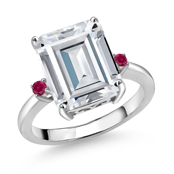 Gem Stone King 925 Sterling Silver Red Created Ruby Ring Set with Moissanite (7.48 Cttw) (Size 6)