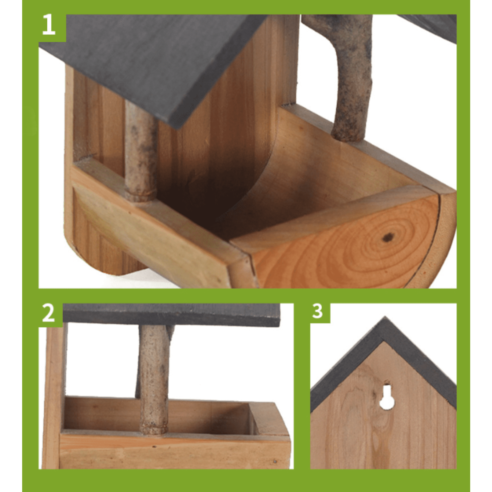 Wooden Bird Feeder Wall Mounted, Large Capacity Outdoor Hanging Bird Feeder with Rear Mounting Hole for Patio Yard, Decorative Wood Bird House Garden Ornament