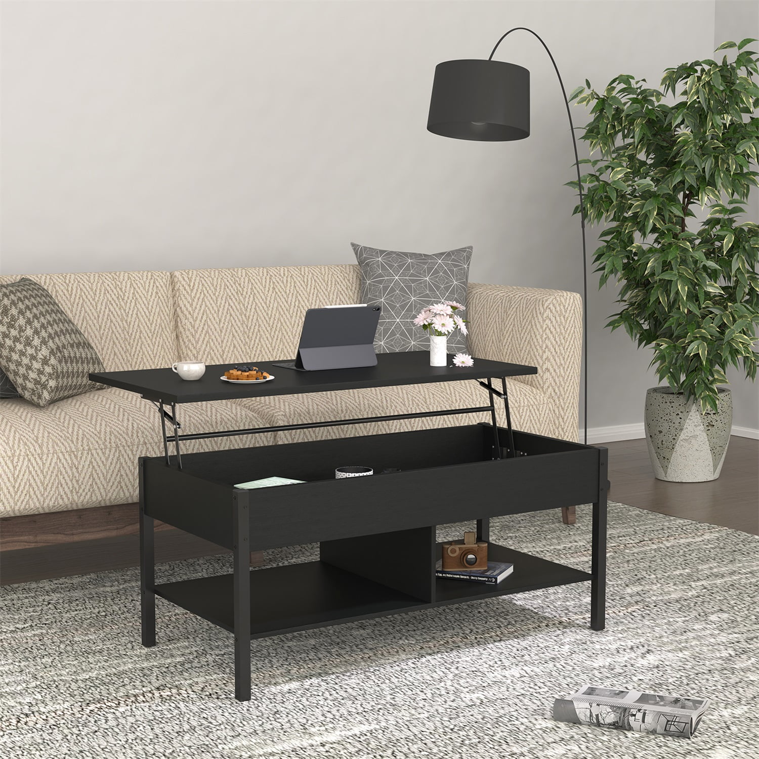 Kadyn Living Room Wood Lift Top Coffee Table, Pop Up Coffee Table with Hidden Compartment and Open Storage Shelf, Living Room Tables with Lift Top and Wooden Legs, Black Kadyn Living Room Wood Lift Top Coffee Table, Pop Up Coffee Table with Hidden Compartment and Open Storage Shelf, Living Room Tables with Lift Top and Wooden Legs, Black
