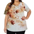 thumbnail image 3 of LNZGNM Womens Scrub Top V Neck Pocket Leaf Print Short Sleeve Loose Fit Comfortable with Pockets and Stretch Healthcare Daily Shift,Yellow(XXXXXL), 3 of 5