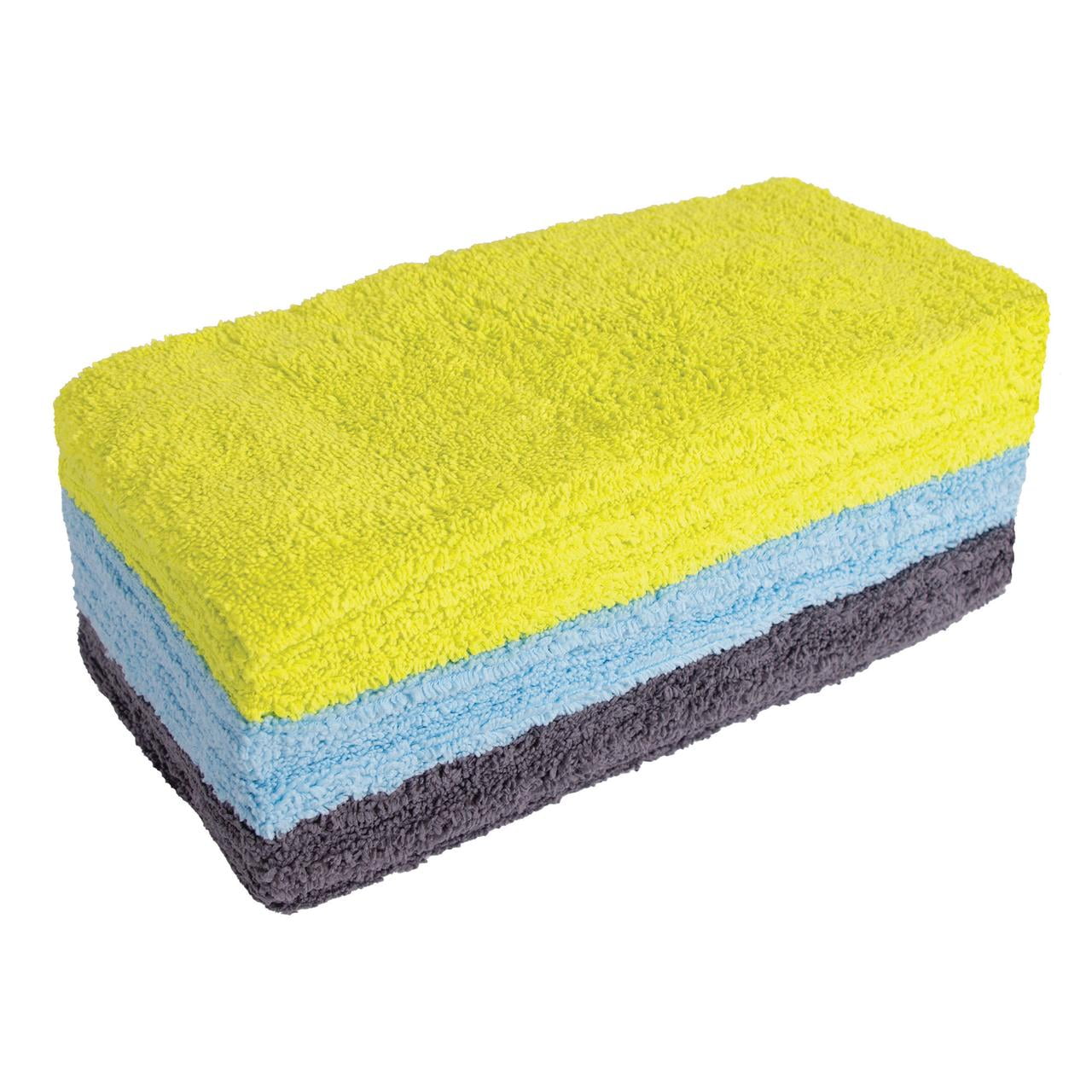 Auto Drive Edgeless Microfibre Auto, Multipurpose Cleaning Cloth, 30 pack, Yellow, Blue, Gray, Pack of 30