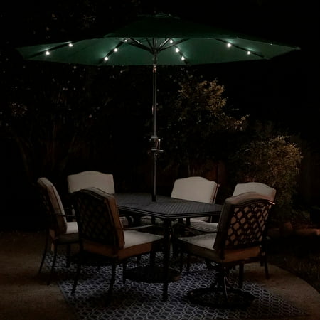 Sun Ray - 9' Round Solar Lighted Umbrella - Taupe