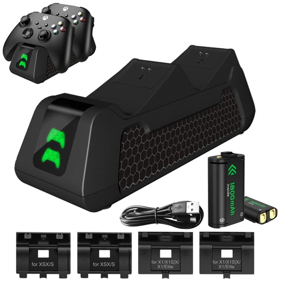 Controller Charger Station for Xbox Series X|S/Xbox One, Controller Charging Station with 2 x 1800mAh Rechargeable Battery Kit, Dual Charging Dock for Xbox One