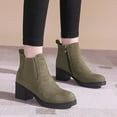 thumbnail image 6 of Xfvqtps Fashion Chunky Heel Ankle Boots for Women Versatile Suede Booties Side Zipper Round Toe Casual Winter Boots Easy to Wear Green, 6 of 9