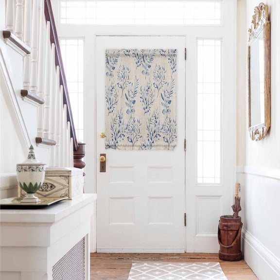 Rustic Blue Leaves Door Curtains for Door Window, French Sidelight Front Back Door Curtains With Tieback, Farmhouse Botanical Beige Kitchen Rod Pocket Drapes Panel, 54"x40"