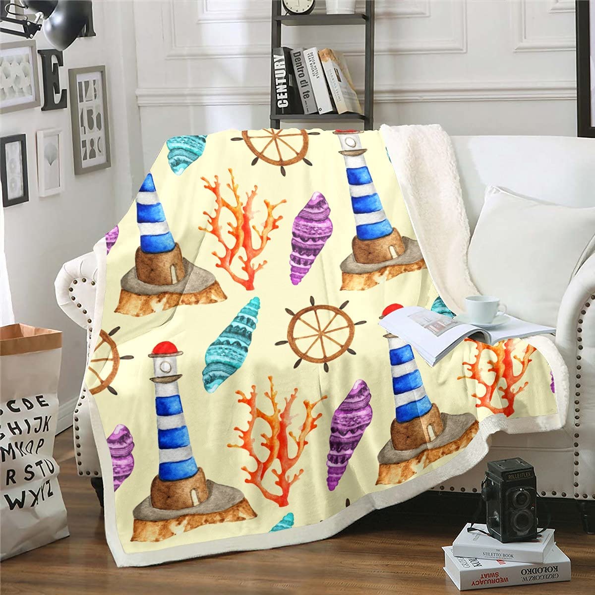 Nautical Bed Blanket 30"x40" Lighthouse Helm Throw Blanket for Kids