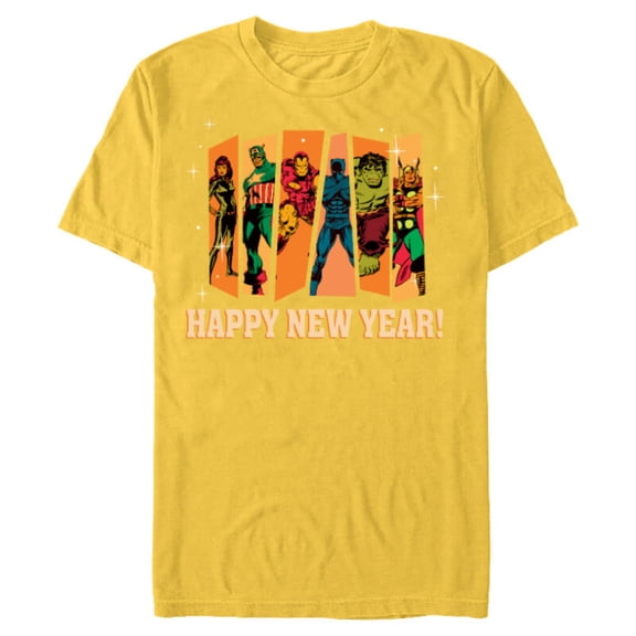 Marvel Avengers Retro Vintage Seventies Comic Happy New Year - Short Sleeve Blended T-Shirt for Adults - Customized-Yellow