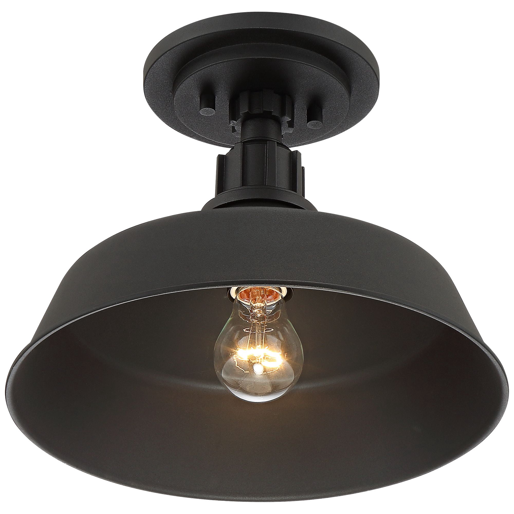Franklin Iron Works Arnett Rustic Industrial Semi Flush Mount Outdoor Ceiling Light Black 12" Damp Rated for Post Exterior Barn Deck House Porch Yard