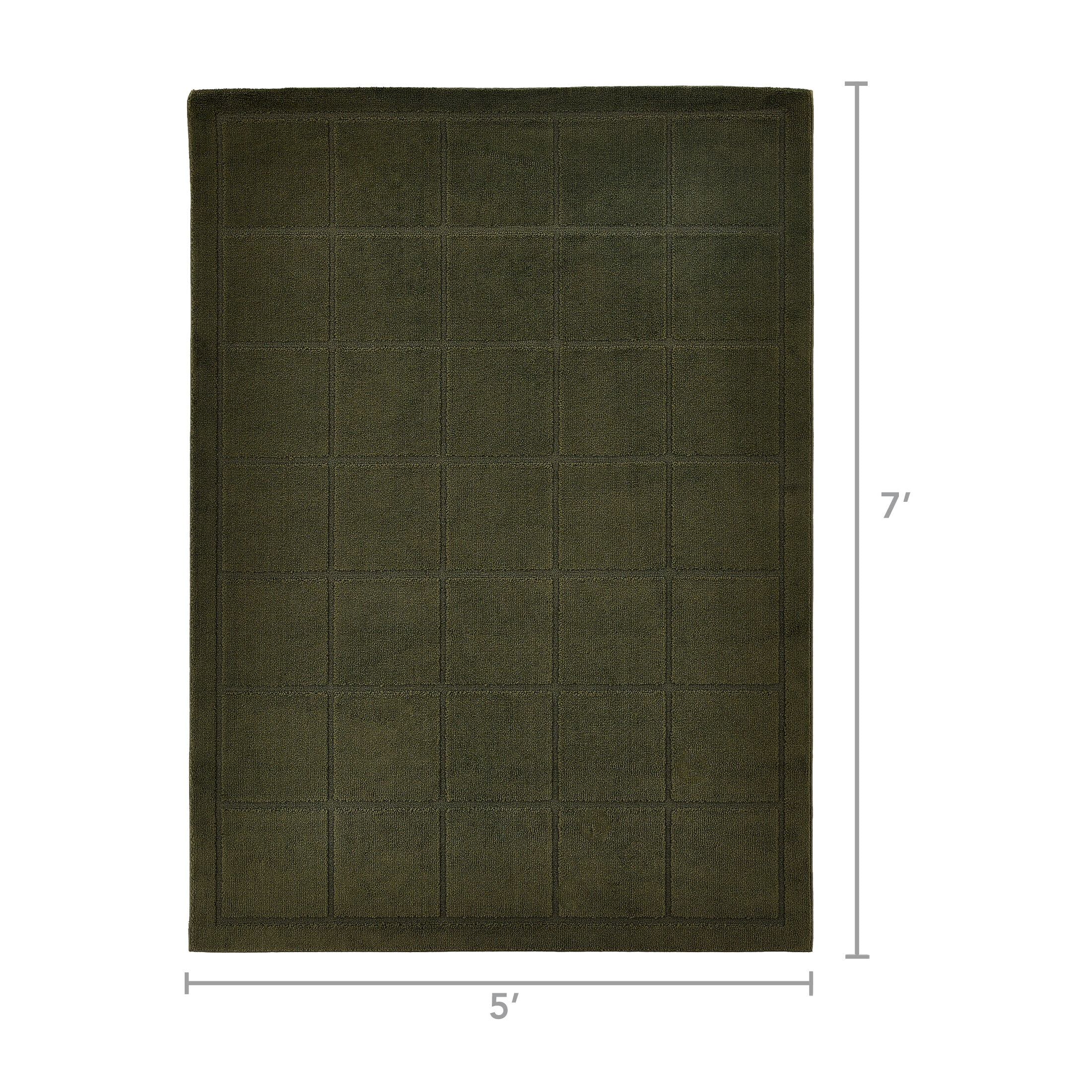 Mainstays High-Low Tufted Grid Dark Green Indoor Area Rug, 5 ft x 7 ft