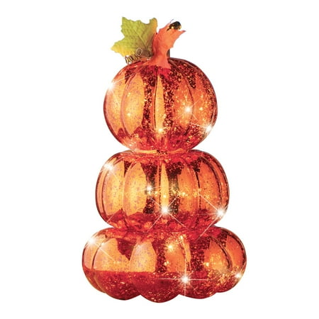 Faux Tabletops - Faux Mercury Glass Lit Fall Pumpkins Tabletop Décor