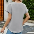 thumbnail image 6 of Mittory Womens Fall V Neck Button Shirt Casual Loose Blouse Short Sleeve Open Front Cardigan Work Office Tunic Tops, 6 of 6