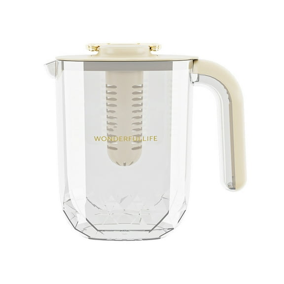 Hiroekza Water Pitcher with Lid and Spout 1.8L Large Capacity Plastic Pitcher for Iced Tea, Juice, and Homemade Beverages Refrigerator Friendly Fruit Dispenser Lemonade Bucket Beige