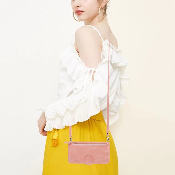 Decase Zipper Wallet Case for iPhone 12 Pro Max PU Leather Purse Case with Crossbody Shoulder Strap Card Slots Kickstand Magnetic Protective Case For iPhone 12 Pro Max,Pink