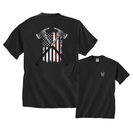 Redline Mens Tee - Thin Red Line Axes Firefighter US Flag T-Shirt