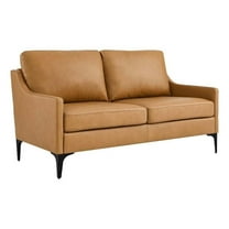 Modway Corland Modern Style Leather and Metal Loveseat in Tan