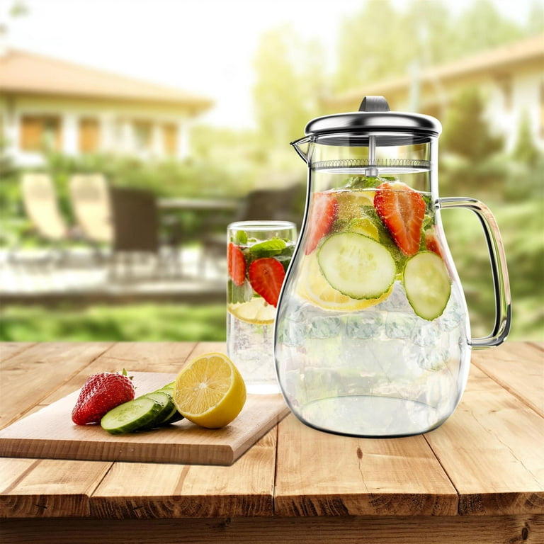 FORHVIPS Mason Jar Pitcher with Pour Spout Handle Lid, 2 Quart (64OZ) Thick  Glass Pitcher with Lid, Leak-proof Glass Pitcher Wide Mouth for Brew Coffee,  Ice Beverage, Juice, Lemonade, Sun Tea 