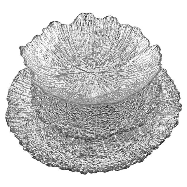 Red Pomegranate Collection 0782-2 Corail Plat Plat Set&44; Argent - 12 Pièces