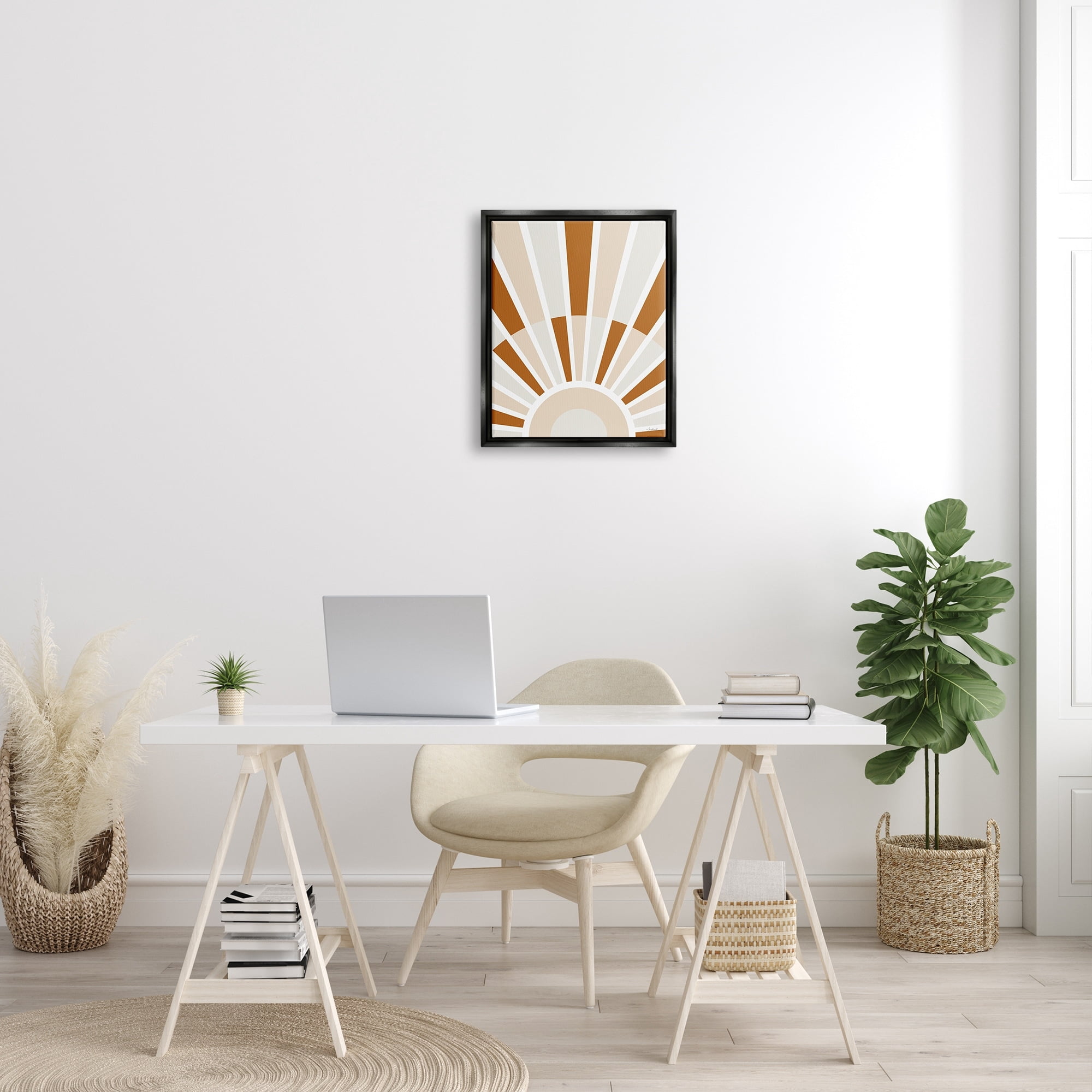 Stupell Industries Abstract Sun on Horizon Alternating Stripes Earth Tones Graphic Art Jet Black Floating Framed Canvas Print Wall Art, Design by Martina Pavlova