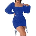 thumbnail image 1 of Fall Fashion Women Drawstring Bishop Sleeve Off-The-Shoulder Neck Dress, 1 of 6
