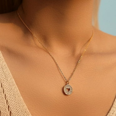 ERDOUY Handmade Necklace Pendant Suitable for Men and Women, Round Brand Pendant Heart Chain Set with Zircon Pendant Necklace (White)