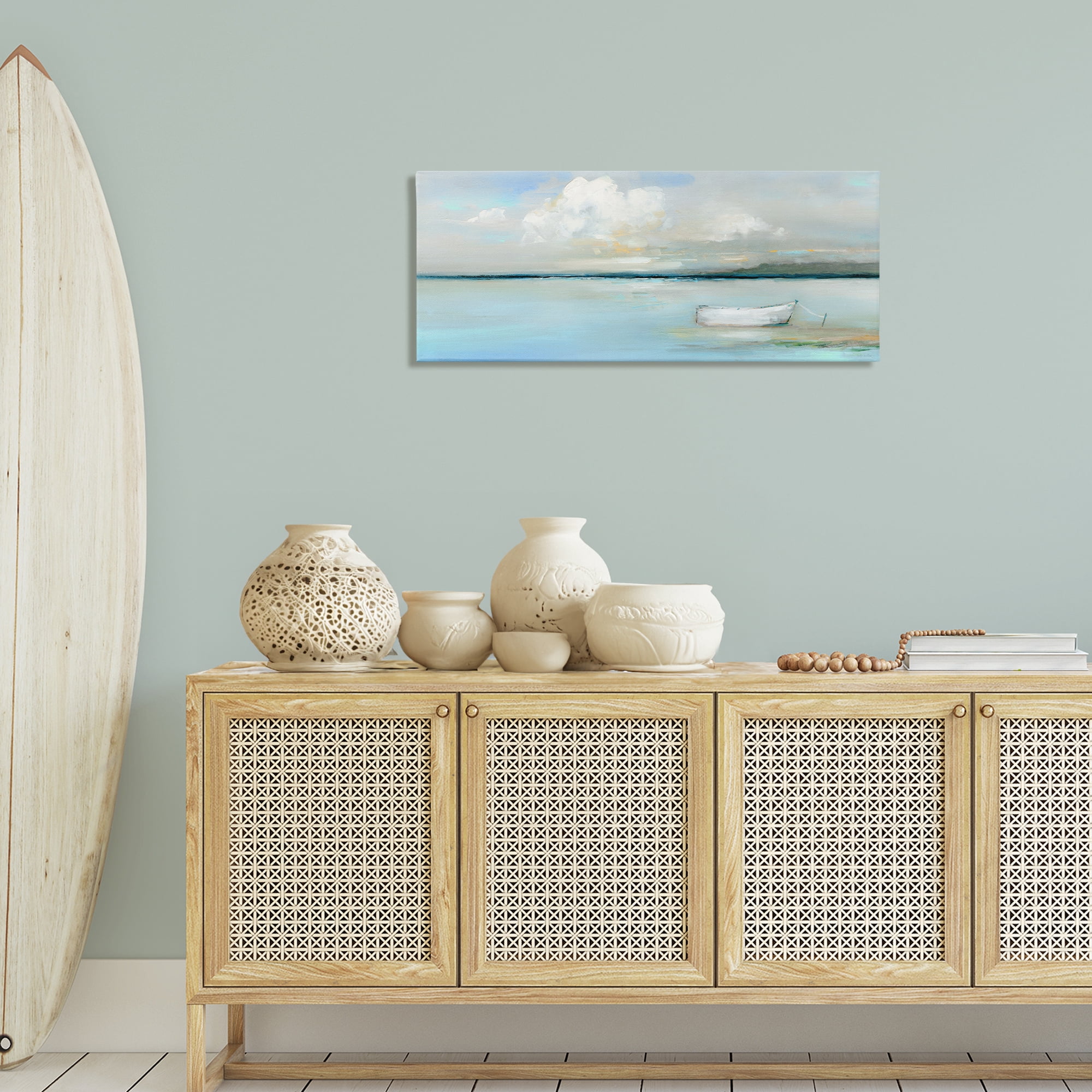 Stupell Industries Quiet Boat Docked Landscape Painting Gallery Wrapped Canvas Art Print Wall Art, 40 x 17