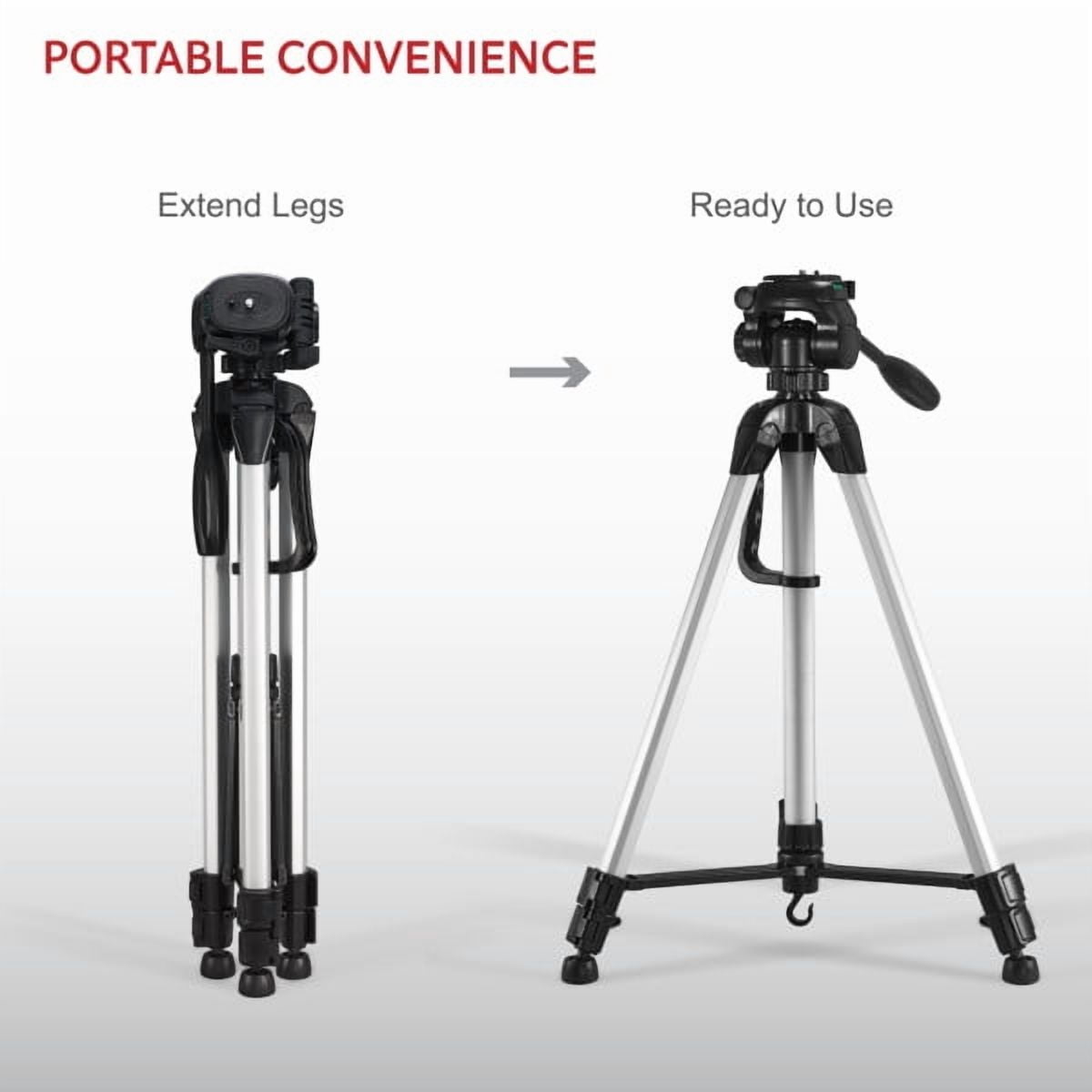 GPX 62 inch Tripod with Pan/Tilt, Quick Release and Slip Resistant feet, TPD627S, Silver