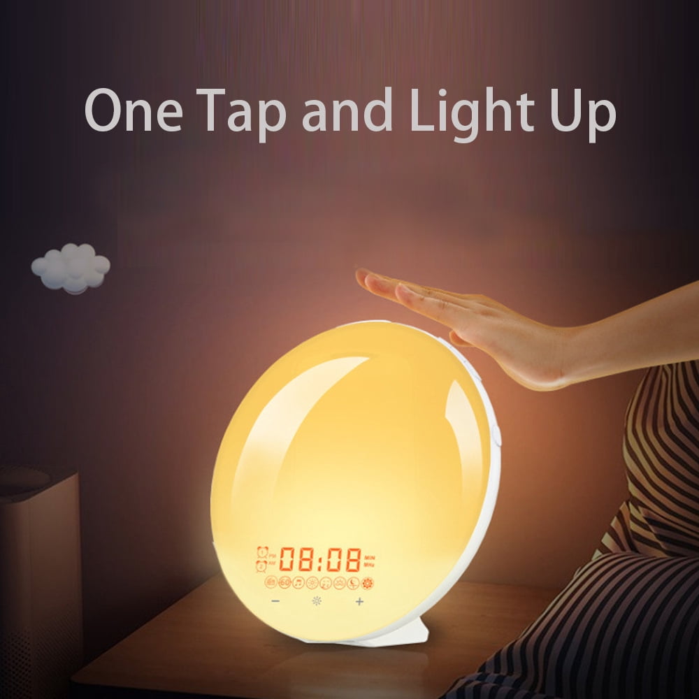 MEGICOT Wake Up Light with Alarm Clock, Snooze, Dual Alarms, FM Radio, Sunrise Simulation & Sleep Aid Colorful Night Light for Kids Adults Bedrooms