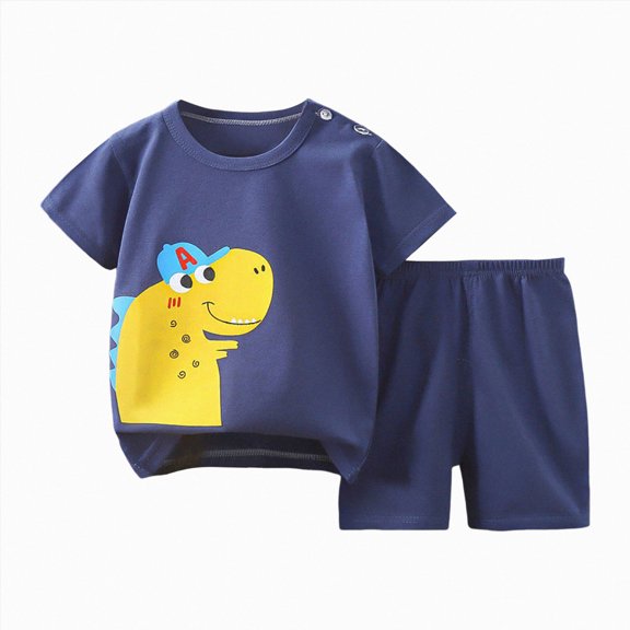 Xudanell Toddler Girls 2 Pajamas Set Cartoon Printed Short Sleeve Cotton Sleepwear Size 3-4 Years