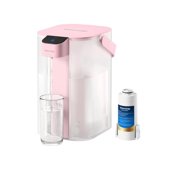 Restored Waterdrop Electric Water Filter Pitcher, 200-Gallon Rechargeable Water Dispenser, Instant 15-Cup Countertop System, Pink (Refurbished)