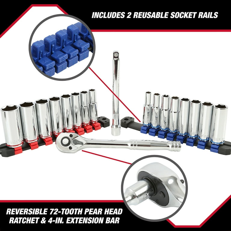Hyper Tough 20-Piece 3/8-inch Drive Ratchet and Deep Socket Set