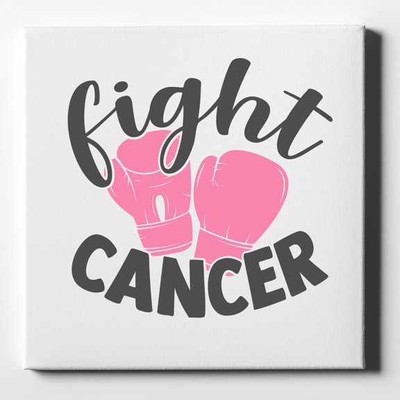 Pink Ribbon Cancer - Fight Boxing Gloves - 10" x 10" - Decorative Canvas Wall Art - White Edge - 5/8" Gallery Wrapped