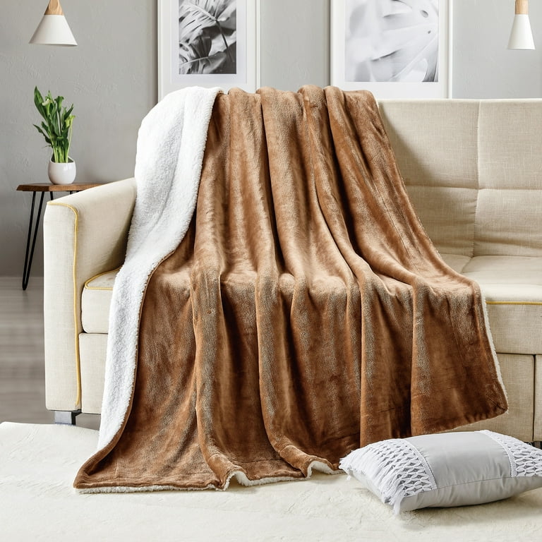 Sherpa Camel Throw Blanket Super Soft Flannel Reversible Ultra