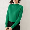 thumbnail image 4 of Women's Mock Neck Sweater Classic Long Sleeve Soft Knit Pullover Warm Slim Fit Fall Winter Top Green M, 4 of 6