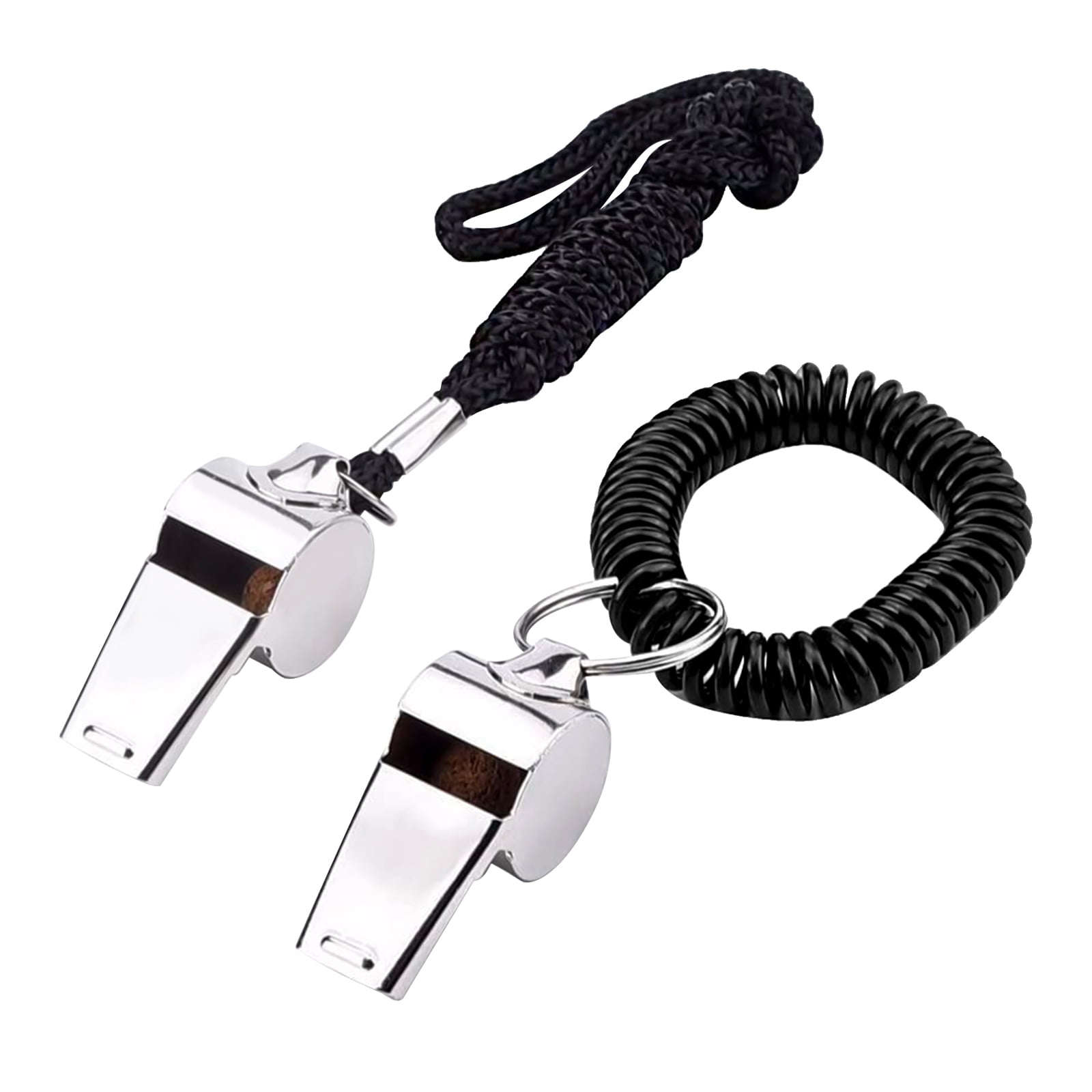 Stainless Steel Silver Sports Game Whistle Lanyard Emergency Loud Sound Outdoor~ 
