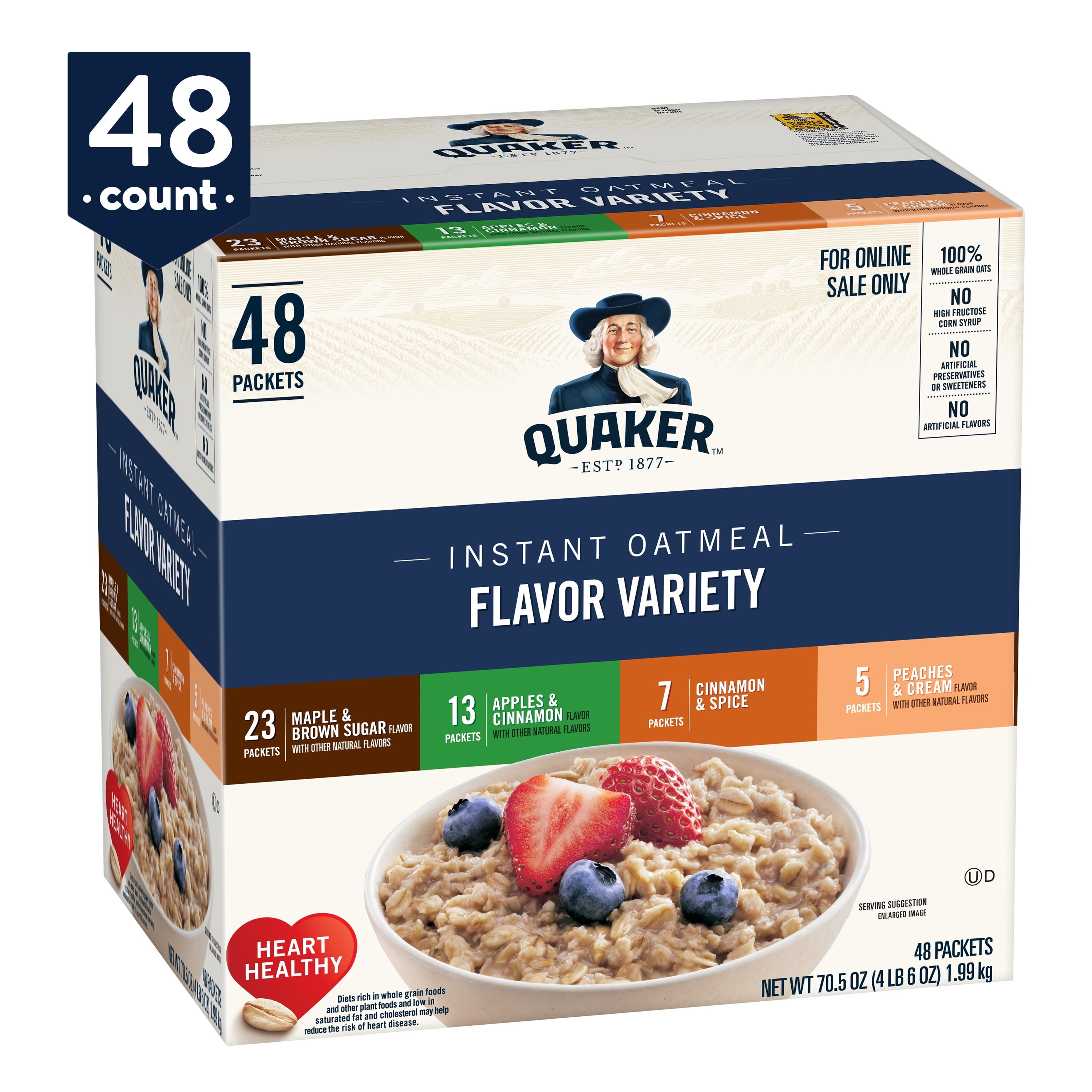 Quaker Instant Oatmeal, 4 Flavor Variety Pack, Individual Packets, 48