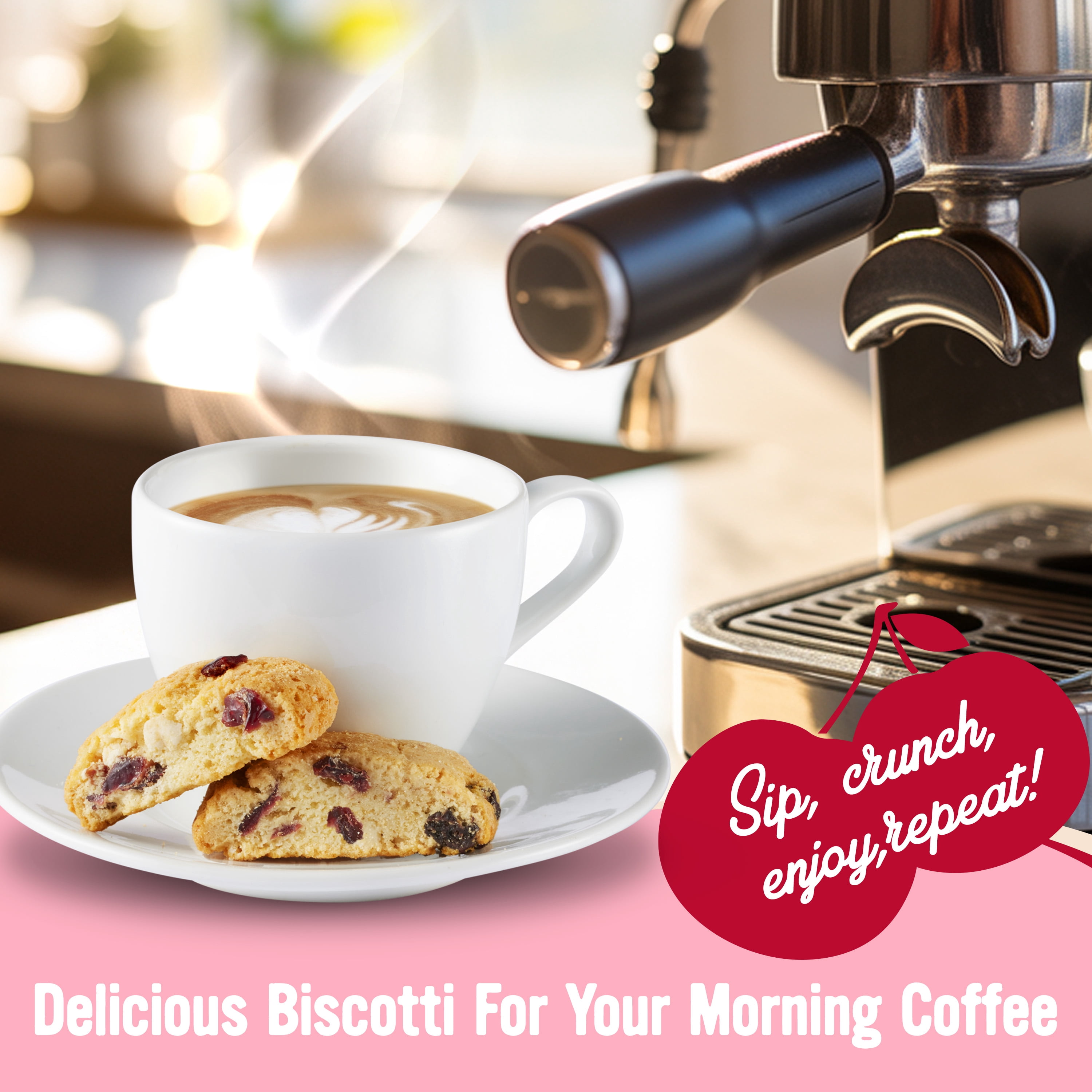 Cooper Street Twice Baked Biscotti Cookies - Cherry White Chip Biscotti - Dairy & Peanut Free, Kosher Coffee Cookies - 1.25oz - 24 Pack