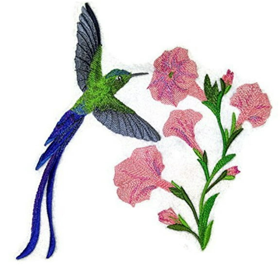 Longtail Sylph Hummingbirds Embroidered Iron on/Sew patch [7.8" X 7.41"]