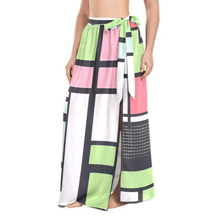 FORMRS Beach Sarong for Women Semi-Sheer Wrap Skirt Swimsuit Cover Up  Green Abstract Geometric