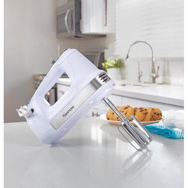 Kenmore 5Speed Hand Mixer / Beater / Blender, White, 250W Electric Mixer with Dishwasher Safe