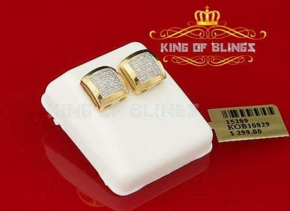 King of Bling's 0.15ct Diamond 925 Sterling Silver Yellow Stud Women's/ Men's Square Earrings