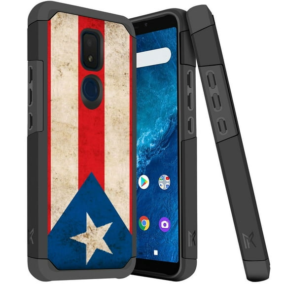 ANJ  Slim Dual Layer Hybrid Shockproof Case   Tempered Glass Cover for Cricket Icon 3, Splendor, AT&T Motivate 2 - Puerto Rico Flag