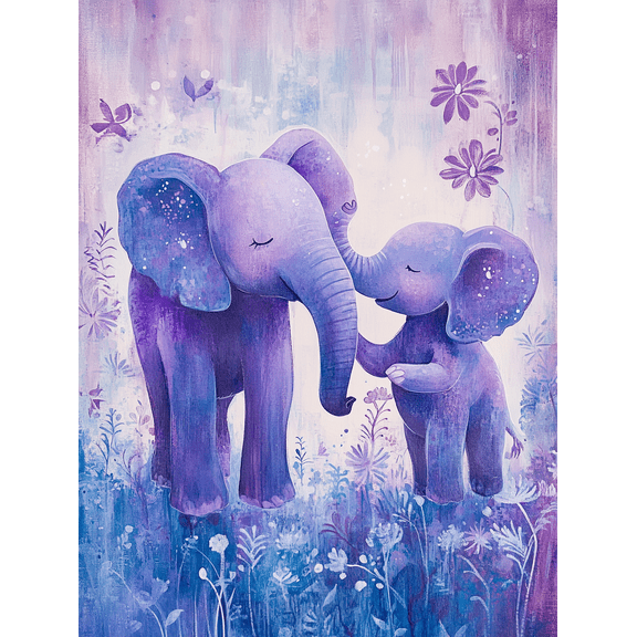 Purple Elephant Mother and Baby Canvas Wall Art， Perfect for Living Room， Bedroom， Nursery， Office， and Gallery Wall Decor.