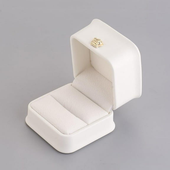 1 pc PU Leather Ring Gift boxes with Golden Plated Iron Crown and Velvet Inside for Wedding Jewelry Storage Case White 5.85x5.8x4.9cm